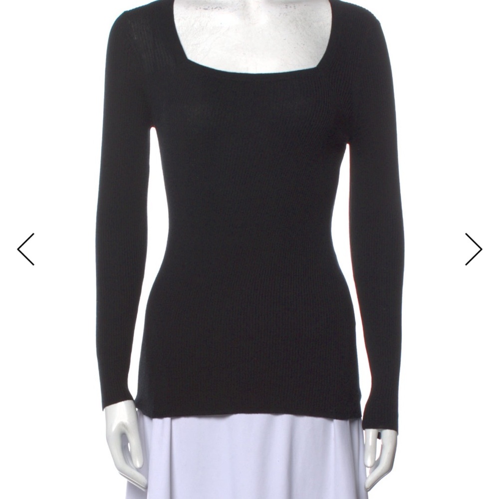 Cuyana Cotton and Silk Black Long Sleeve Square Neck Top